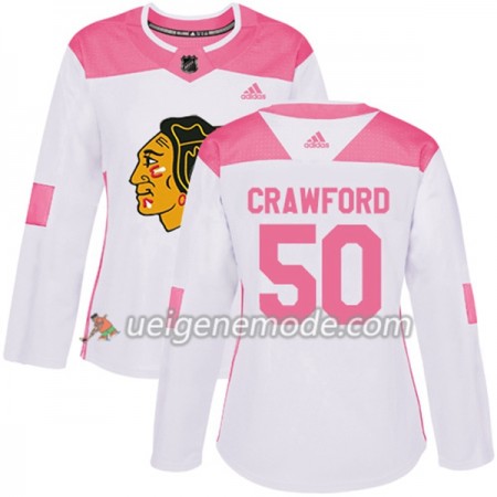 Dame Eishockey Chicago Blackhawks Trikot Corey Crawford 50 Adidas 2017-2018 Weiß Pink Fashion Authentic